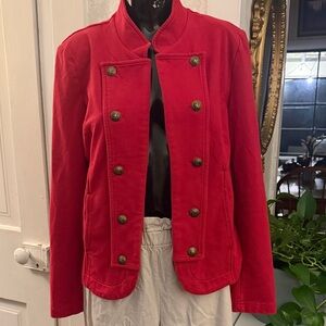 Tommy Hilfiger Red Cotton Blend Military Band Style Jacket Blazer Medium